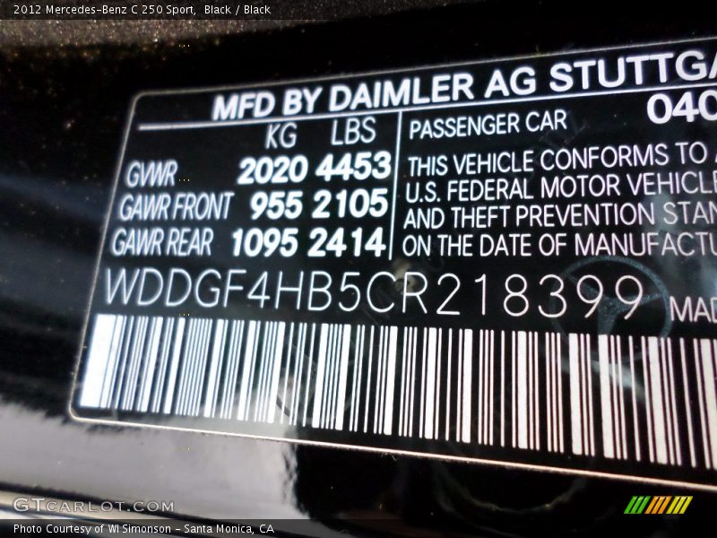 Black / Black 2012 Mercedes-Benz C 250 Sport