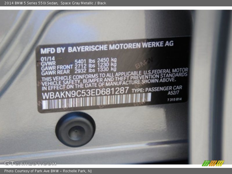 Space Gray Metallic / Black 2014 BMW 5 Series 550i Sedan