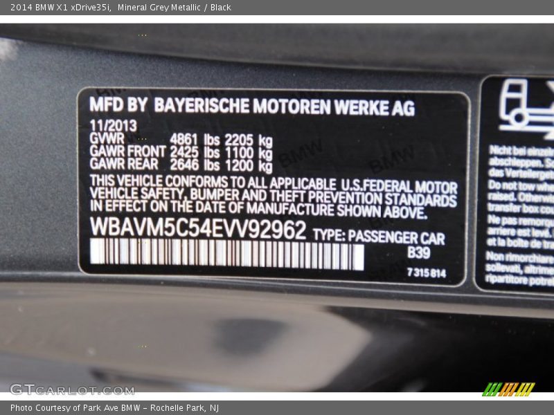 2014 X1 xDrive35i Mineral Grey Metallic Color Code B39