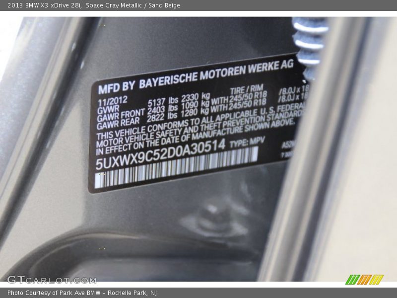 Space Gray Metallic / Sand Beige 2013 BMW X3 xDrive 28i