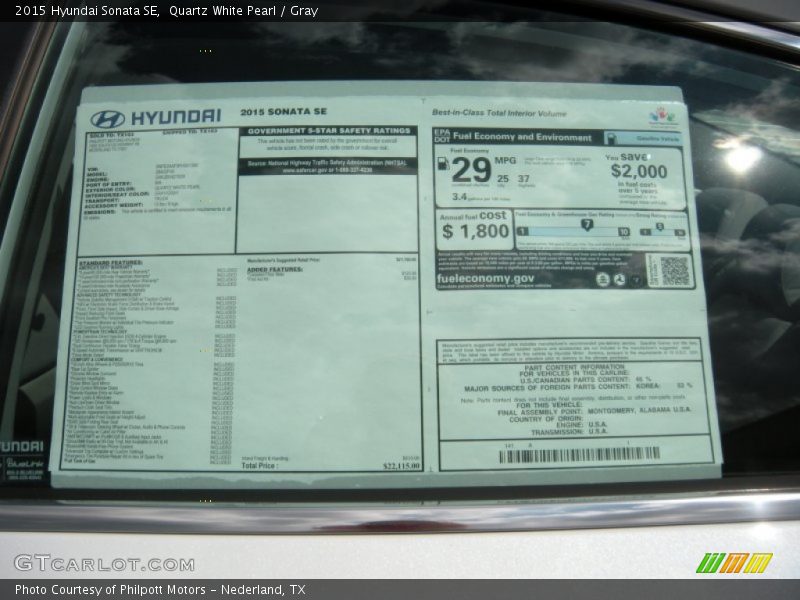  2015 Sonata SE Window Sticker