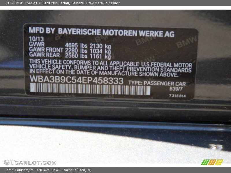 2014 3 Series 335i xDrive Sedan Mineral Grey Metallic Color Code B39