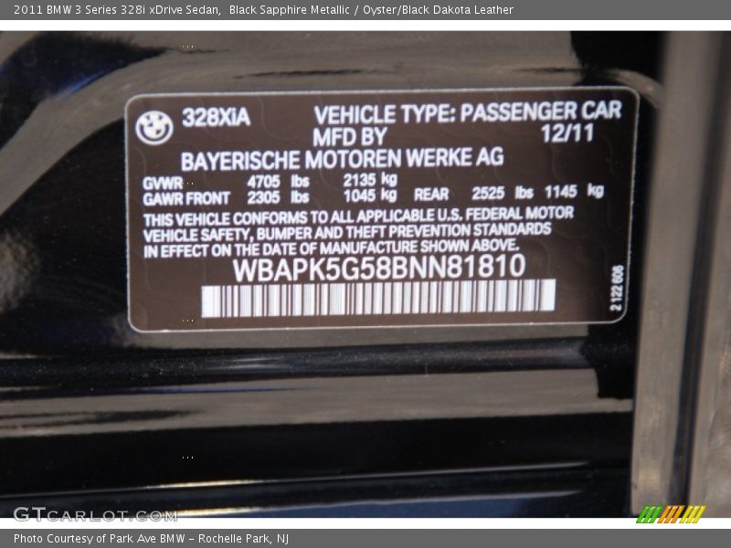 Black Sapphire Metallic / Oyster/Black Dakota Leather 2011 BMW 3 Series 328i xDrive Sedan