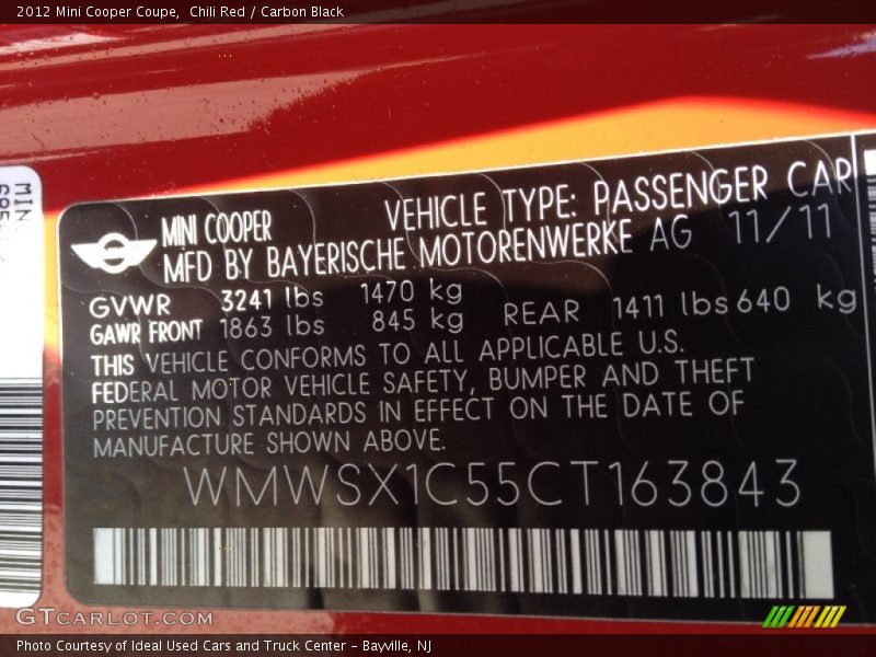 Chili Red / Carbon Black 2012 Mini Cooper Coupe
