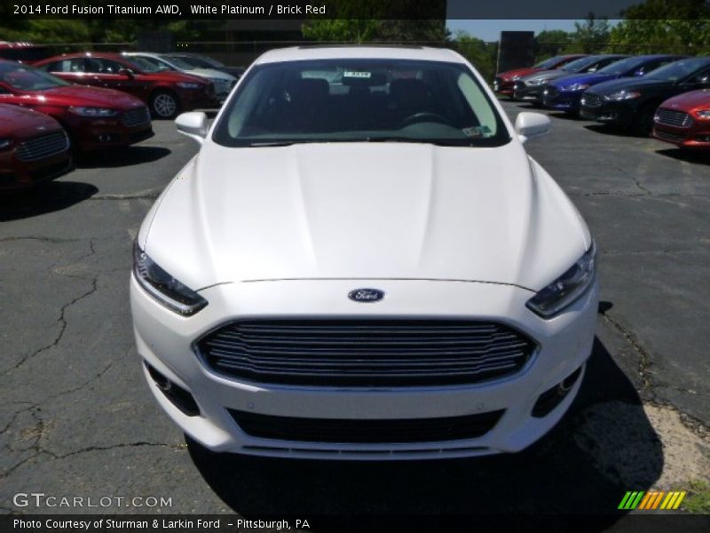 White Platinum / Brick Red 2014 Ford Fusion Titanium AWD