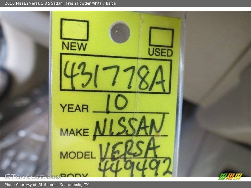 Fresh Powder White / Beige 2010 Nissan Versa 1.8 S Sedan
