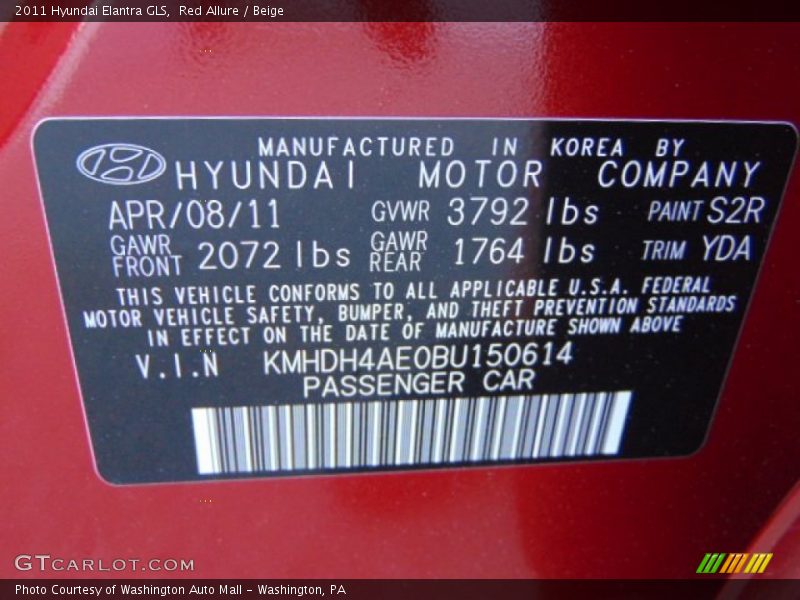 Red Allure / Beige 2011 Hyundai Elantra GLS