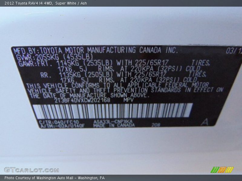 Super White / Ash 2012 Toyota RAV4 I4 4WD