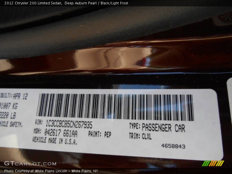 Deep Auburn Pearl / Black/Light Frost 2012 Chrysler 200 Limited Sedan