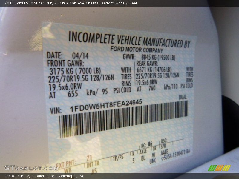 Oxford White / Steel 2015 Ford F550 Super Duty XL Crew Cab 4x4 Chassis