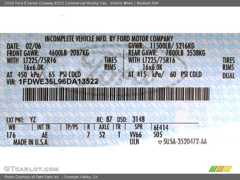 Oxford White / Medium Flint 2006 Ford E Series Cutaway E350 Commercial Moving Van