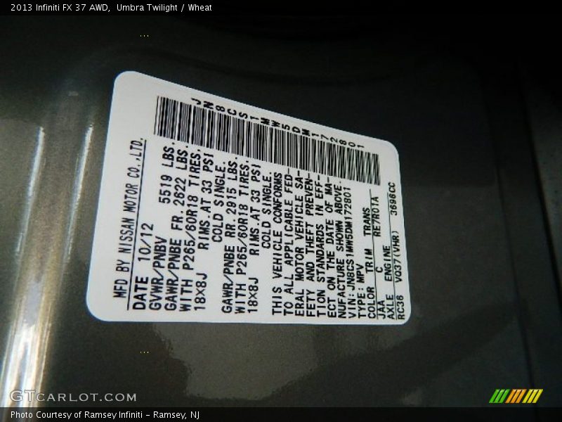 Umbra Twilight / Wheat 2013 Infiniti FX 37 AWD