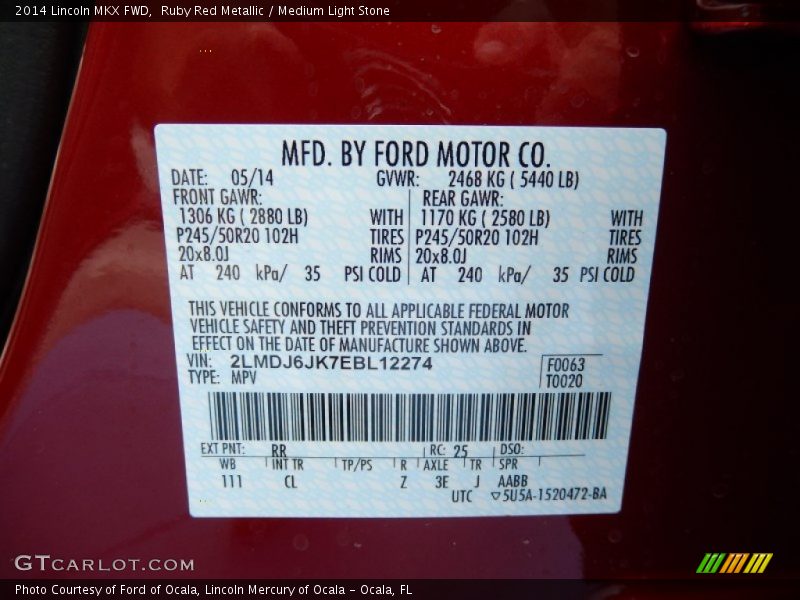 Ruby Red Metallic / Medium Light Stone 2014 Lincoln MKX FWD