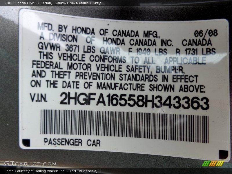 Galaxy Gray Metallic / Gray 2008 Honda Civic LX Sedan
