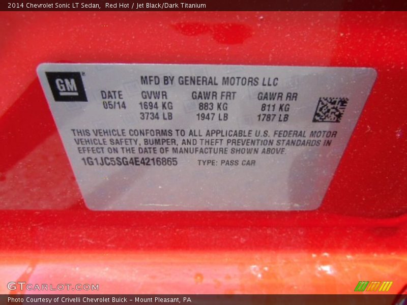 Red Hot / Jet Black/Dark Titanium 2014 Chevrolet Sonic LT Sedan