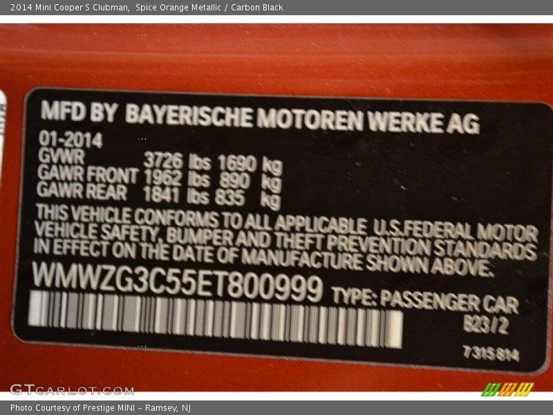 Spice Orange Metallic / Carbon Black 2014 Mini Cooper S Clubman