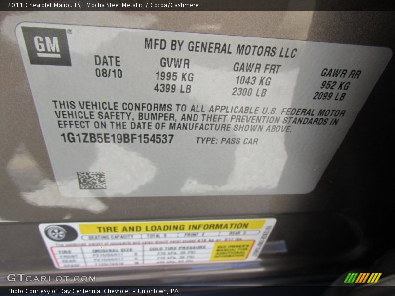 Mocha Steel Metallic / Cocoa/Cashmere 2011 Chevrolet Malibu LS