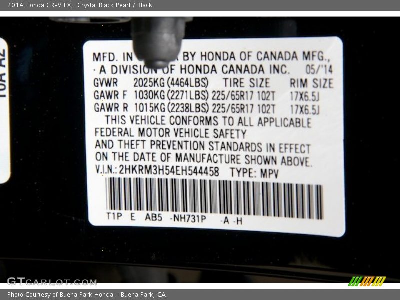 Crystal Black Pearl / Black 2014 Honda CR-V EX