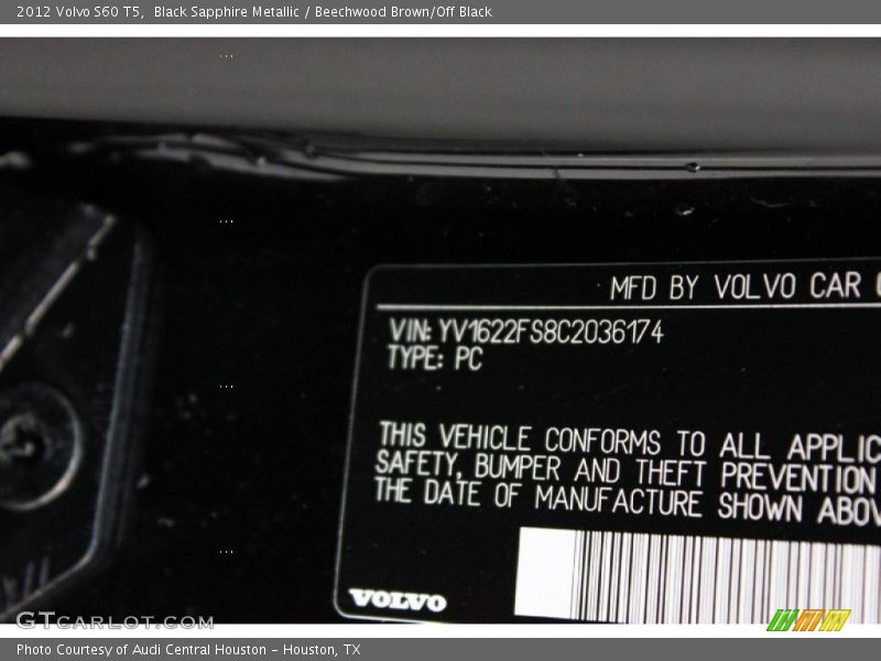 Black Sapphire Metallic / Beechwood Brown/Off Black 2012 Volvo S60 T5