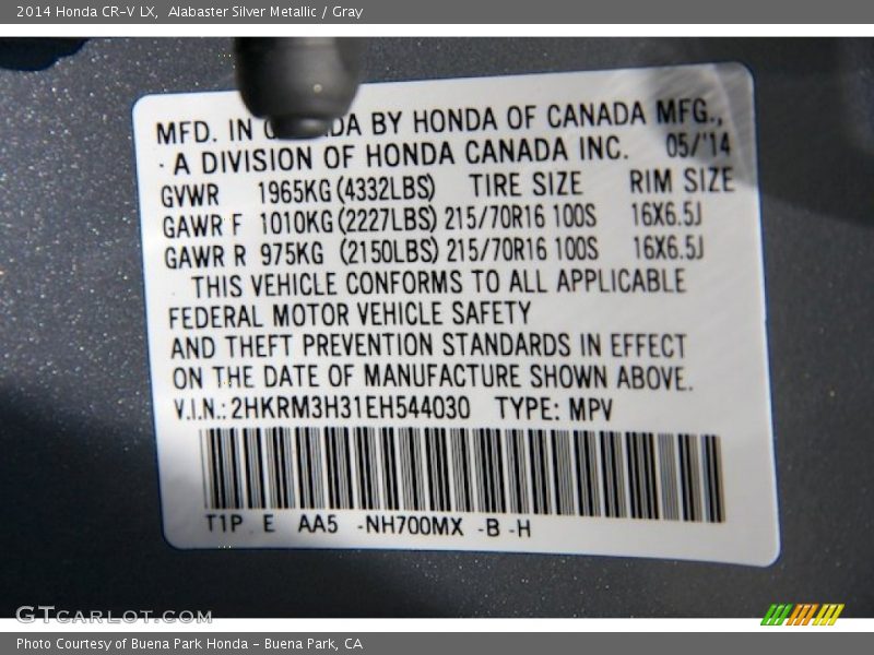 Alabaster Silver Metallic / Gray 2014 Honda CR-V LX