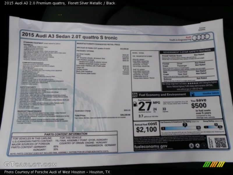 Florett Silver Metallic / Black 2015 Audi A3 2.0 Premium quattro