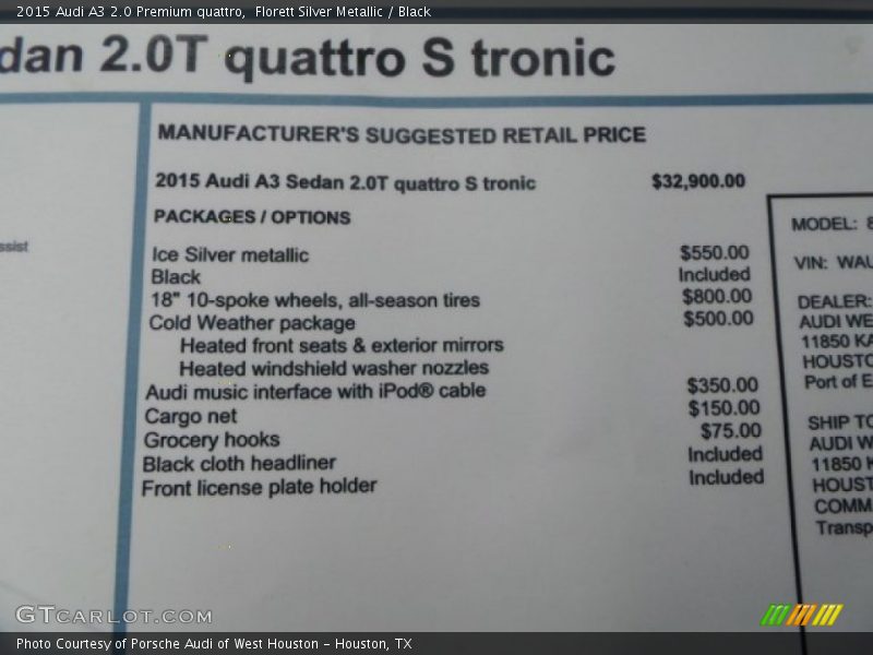 Florett Silver Metallic / Black 2015 Audi A3 2.0 Premium quattro