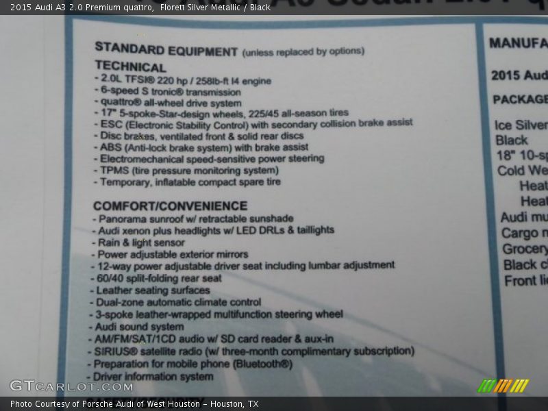 Florett Silver Metallic / Black 2015 Audi A3 2.0 Premium quattro