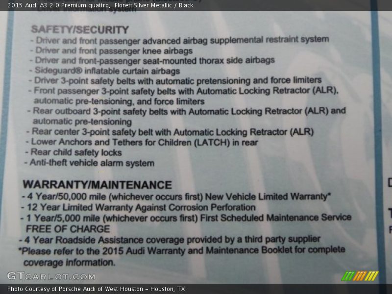 Florett Silver Metallic / Black 2015 Audi A3 2.0 Premium quattro