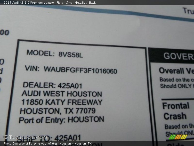 Florett Silver Metallic / Black 2015 Audi A3 2.0 Premium quattro