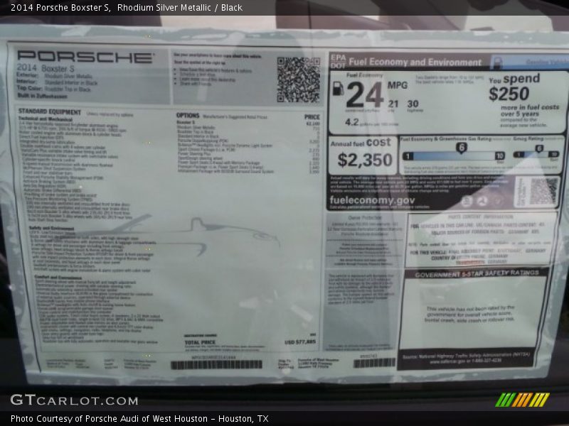  2014 Boxster S Window Sticker