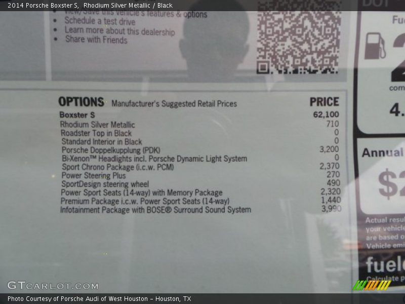  2014 Boxster S Window Sticker