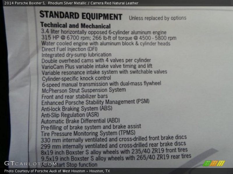  2014 Boxster S Window Sticker