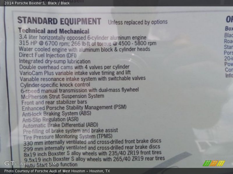  2014 Boxster S Window Sticker