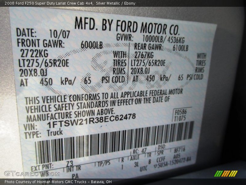 Silver Metallic / Ebony 2008 Ford F250 Super Duty Lariat Crew Cab 4x4