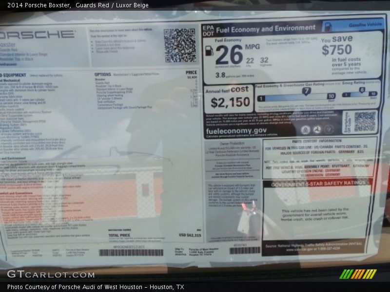  2014 Boxster  Window Sticker