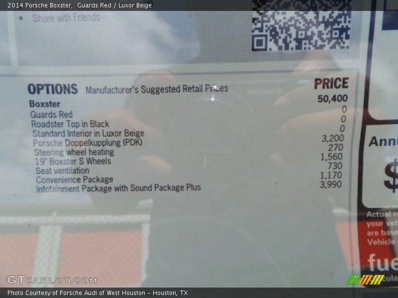  2014 Boxster  Window Sticker