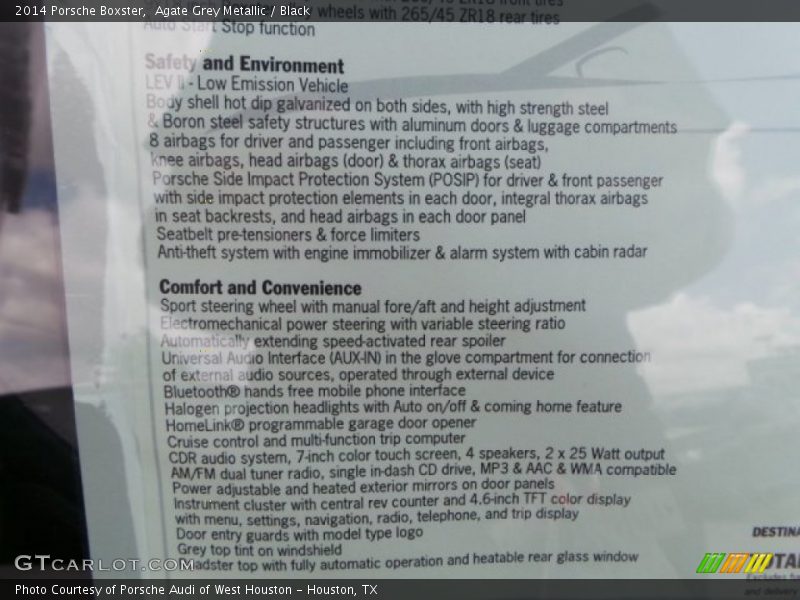  2014 Boxster  Window Sticker