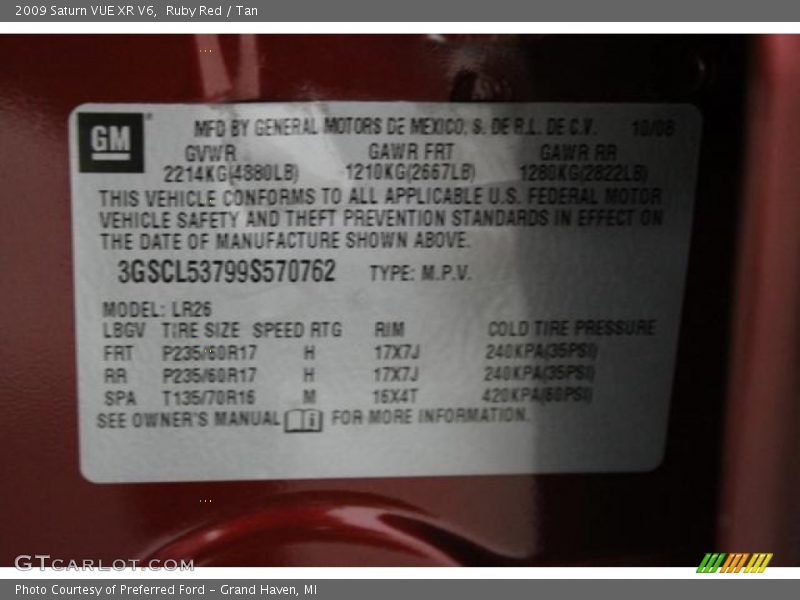 Ruby Red / Tan 2009 Saturn VUE XR V6