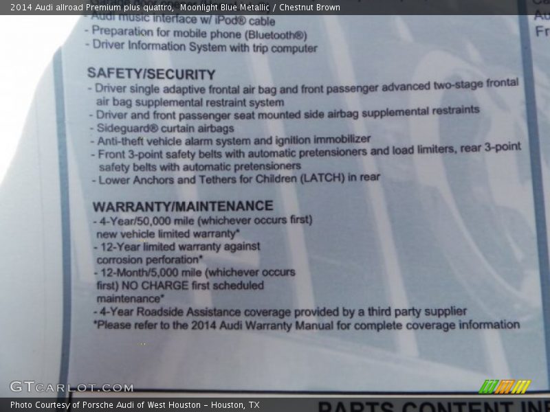  2014 allroad Premium plus quattro Window Sticker