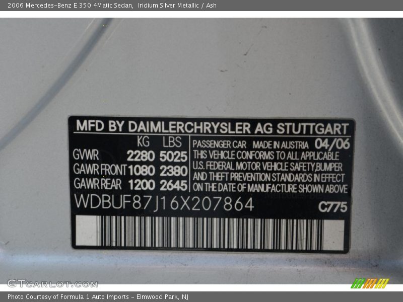 Iridium Silver Metallic / Ash 2006 Mercedes-Benz E 350 4Matic Sedan