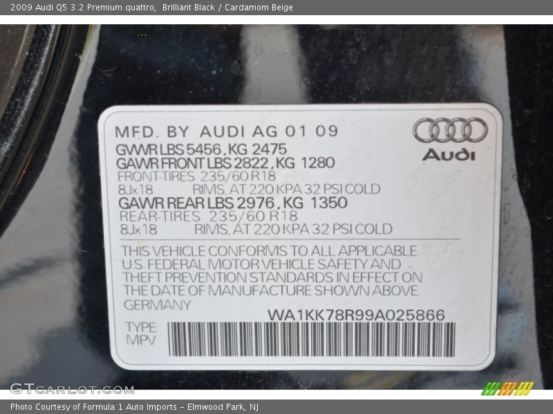 Brilliant Black / Cardamom Beige 2009 Audi Q5 3.2 Premium quattro