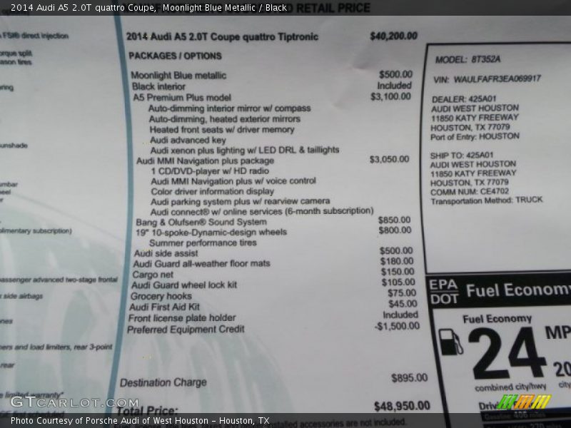 Moonlight Blue Metallic / Black 2014 Audi A5 2.0T quattro Coupe