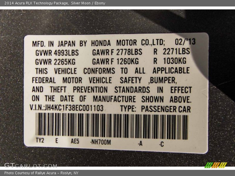 Silver Moon / Ebony 2014 Acura RLX Technology Package