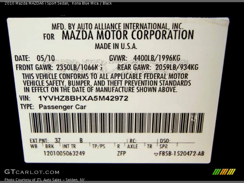 Kona Blue Mica / Black 2010 Mazda MAZDA6 i Sport Sedan