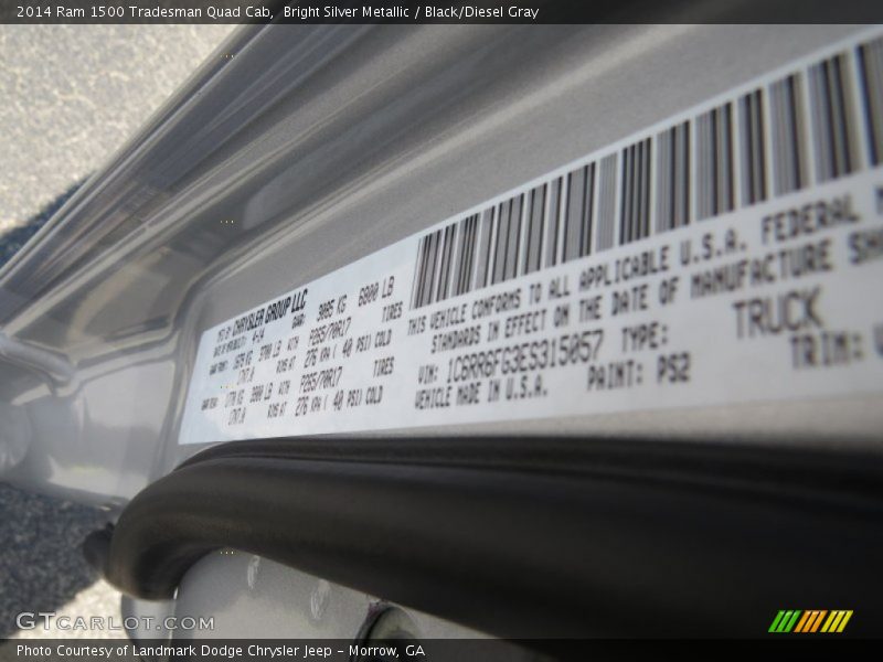 2014 1500 Tradesman Quad Cab Bright Silver Metallic Color Code PS2