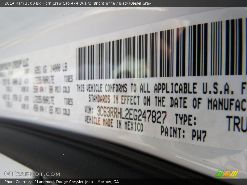 Bright White / Black/Diesel Gray 2014 Ram 3500 Big Horn Crew Cab 4x4 Dually