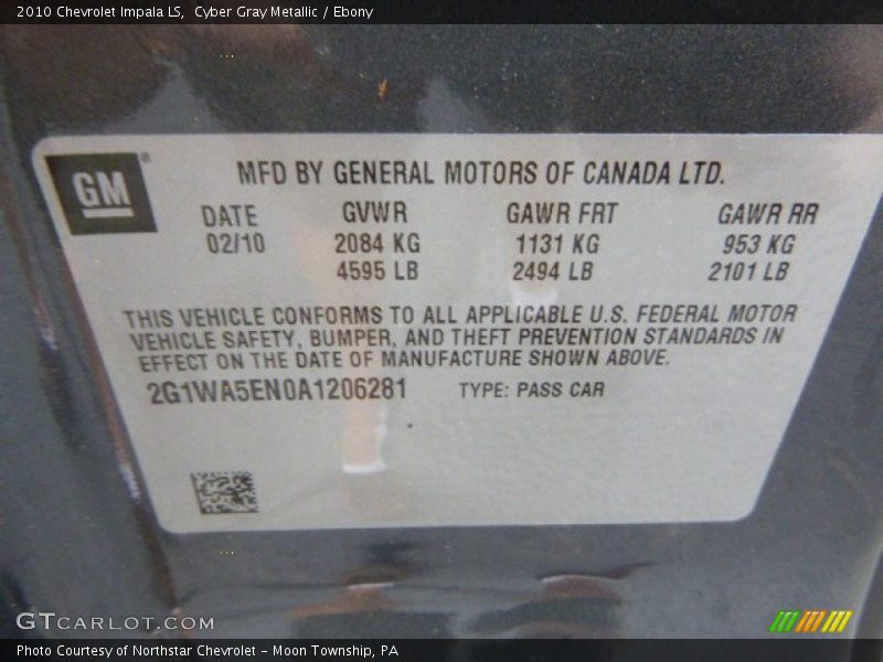 Cyber Gray Metallic / Ebony 2010 Chevrolet Impala LS