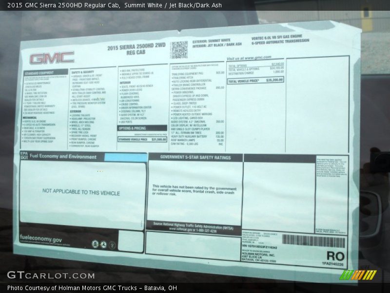  2015 Sierra 2500HD Regular Cab Window Sticker