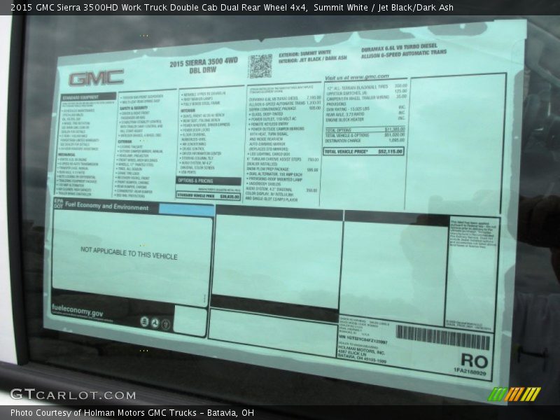 Summit White / Jet Black/Dark Ash 2015 GMC Sierra 3500HD Work Truck Double Cab Dual Rear Wheel 4x4