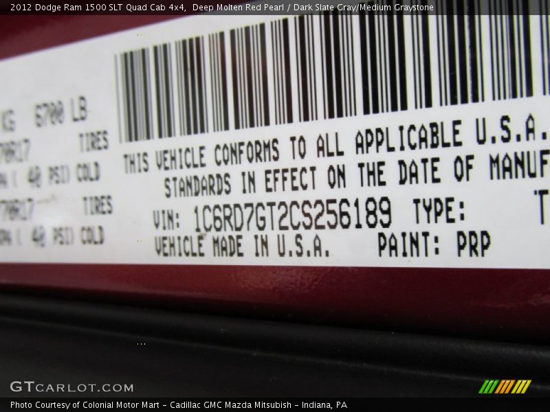 Deep Molten Red Pearl / Dark Slate Gray/Medium Graystone 2012 Dodge Ram 1500 SLT Quad Cab 4x4
